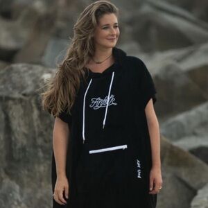 Women's Finfolk Black Swim Poncho Towel Cover-Up Skelton mermaids